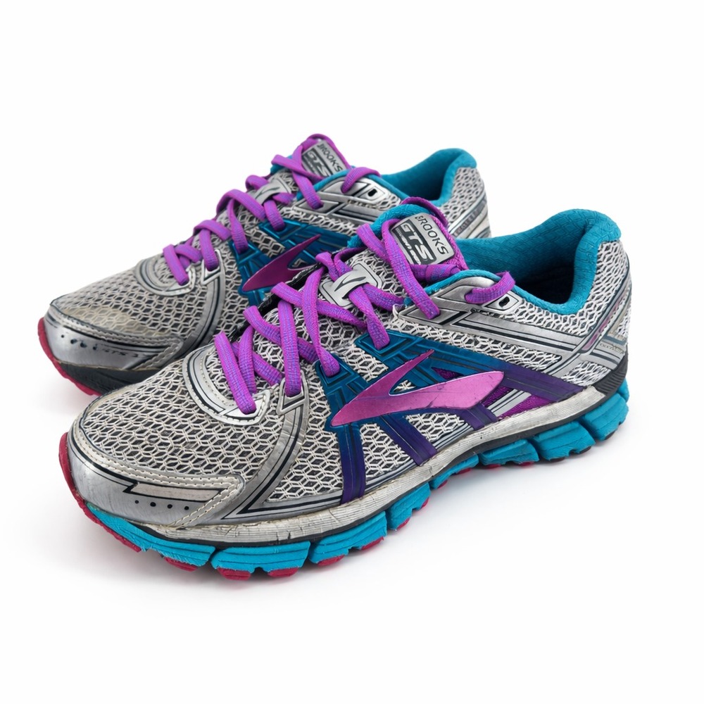 Brooks Adrenaline GTS 17 Running Shoes Womens 7.5B Silver Purple No Insoles